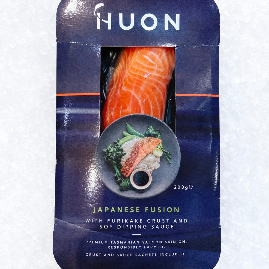 PREMIUM HUON TASMANIAN SALMON STEAK WITH JAPANESE FUSION 200G - Claudio's Seafoods, Sydney Fish Markets