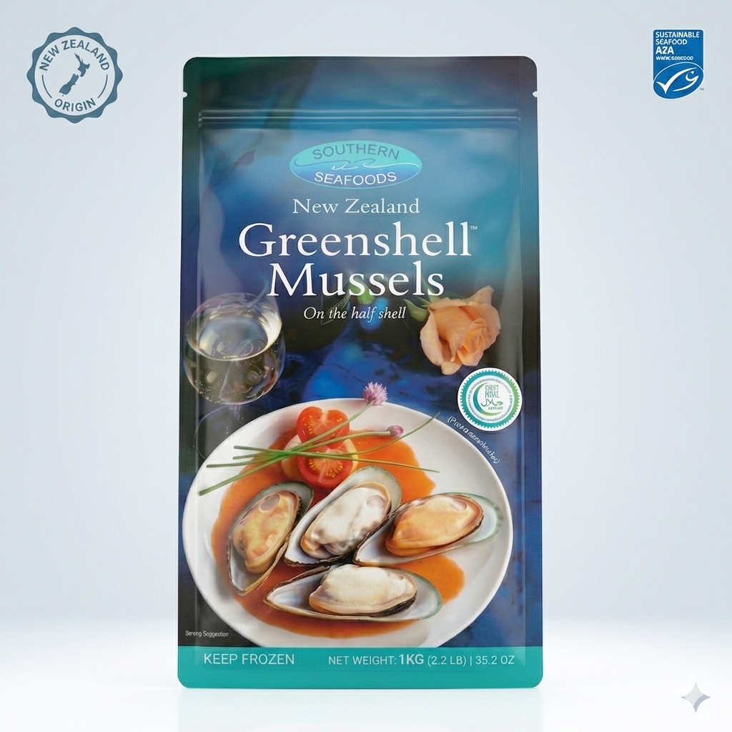 ORGANIC XL NEW ZEALAND HALF SHELL MUSSELS 1KG - Claudio's Seafoods, Sydney Fish Markets
